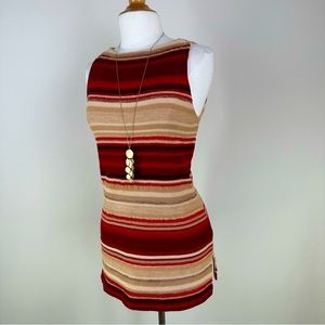 LAUREN By Ralph Lauren Size PM Linen Blend Striped Tan Red Sleeveless Top